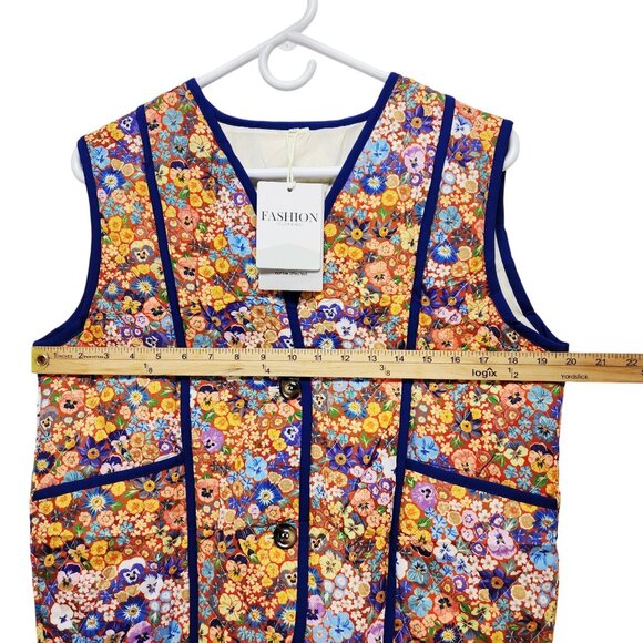 Floral Quilted Womens Vest With Button Closure & Pockets Size S - Picture 9 of 10